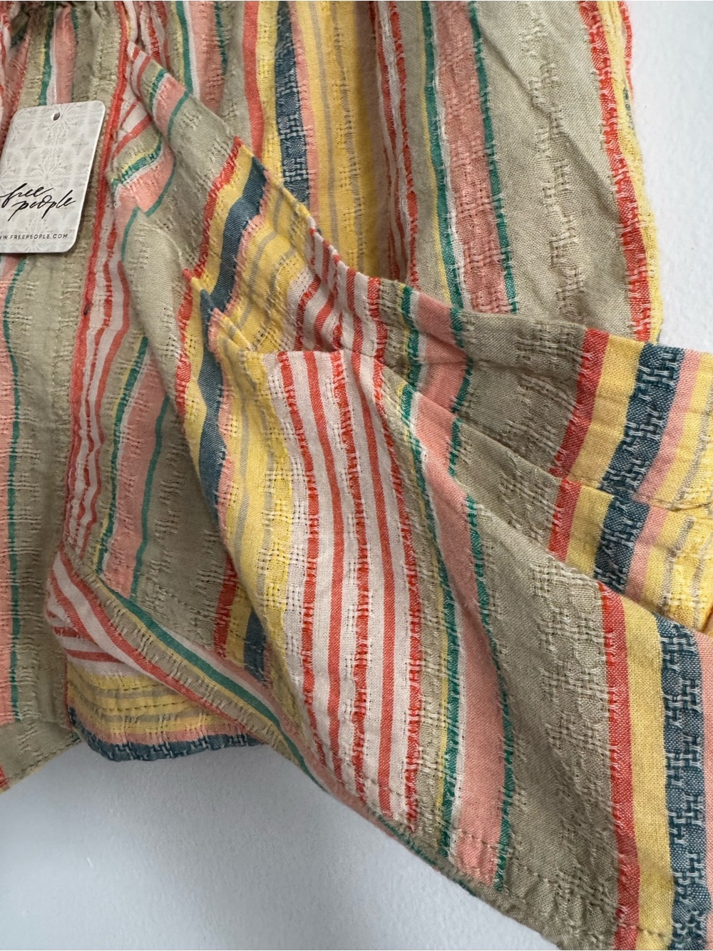 Free People Striped Terry High Waist Shorts - Coral, Yellow, Green, Blue - Picture 5 of 9